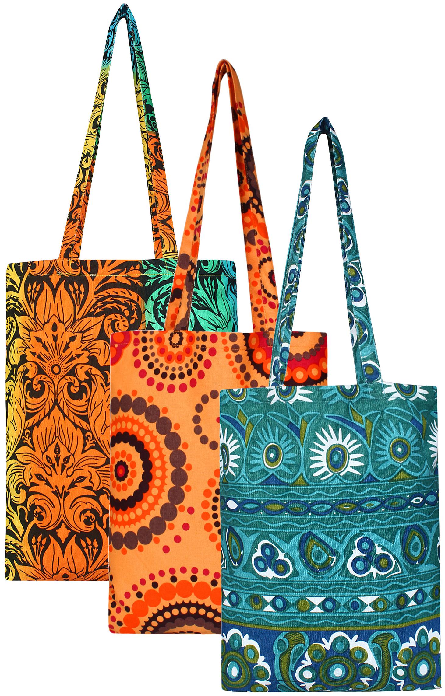 

Anekaant Eco-Friendly Multicolour Printed Canvas Shopping Bag Pack of Three
