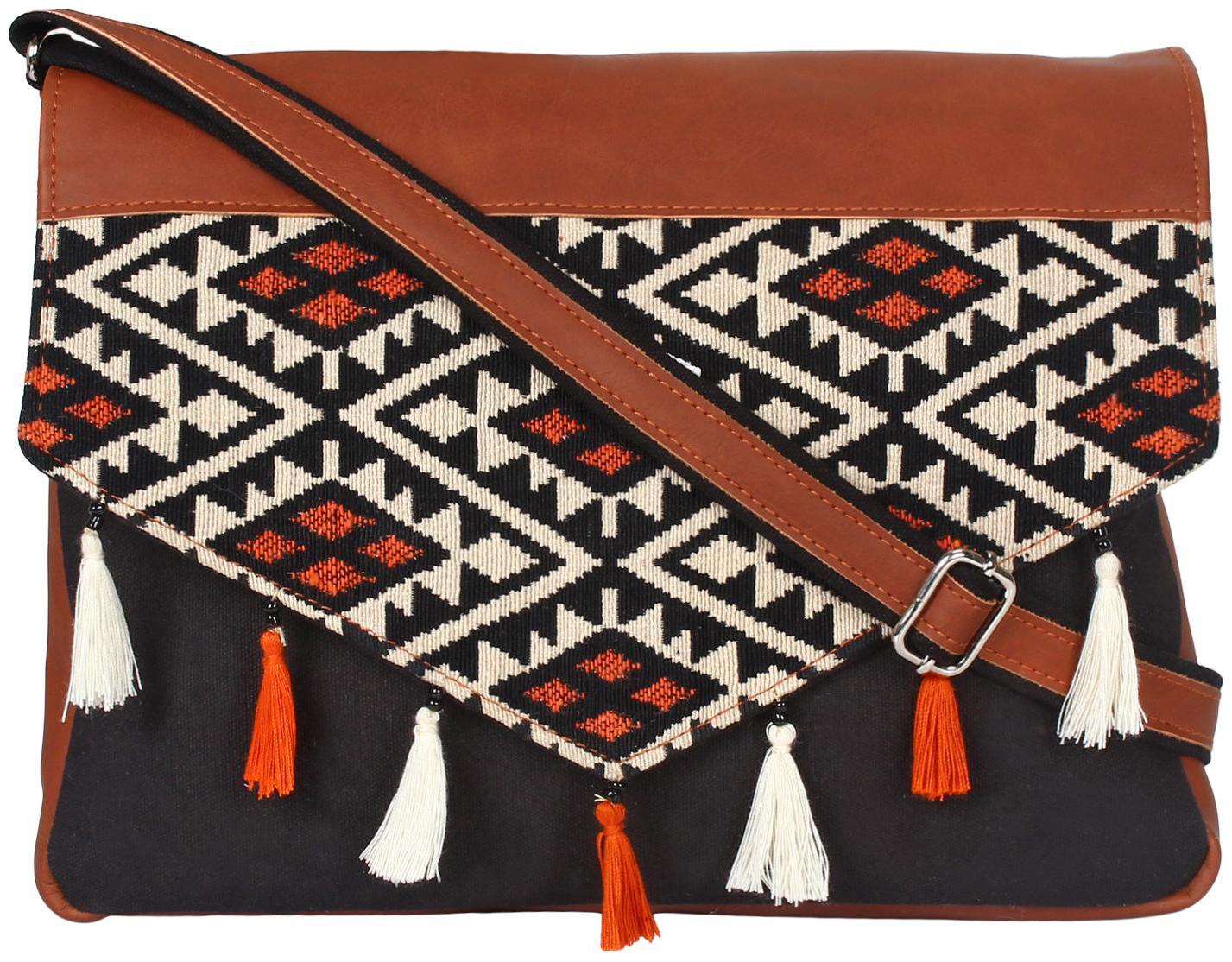 

Anekaant Black Cotton Solid Sling Bag