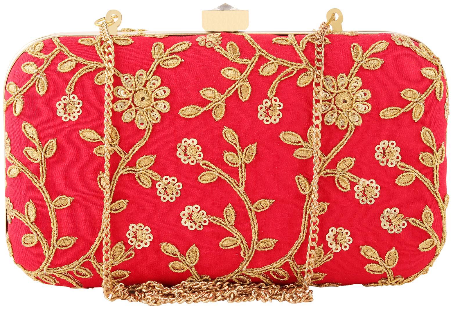 

Anekaant Ethnique Red Gold Evening Clutch Bag