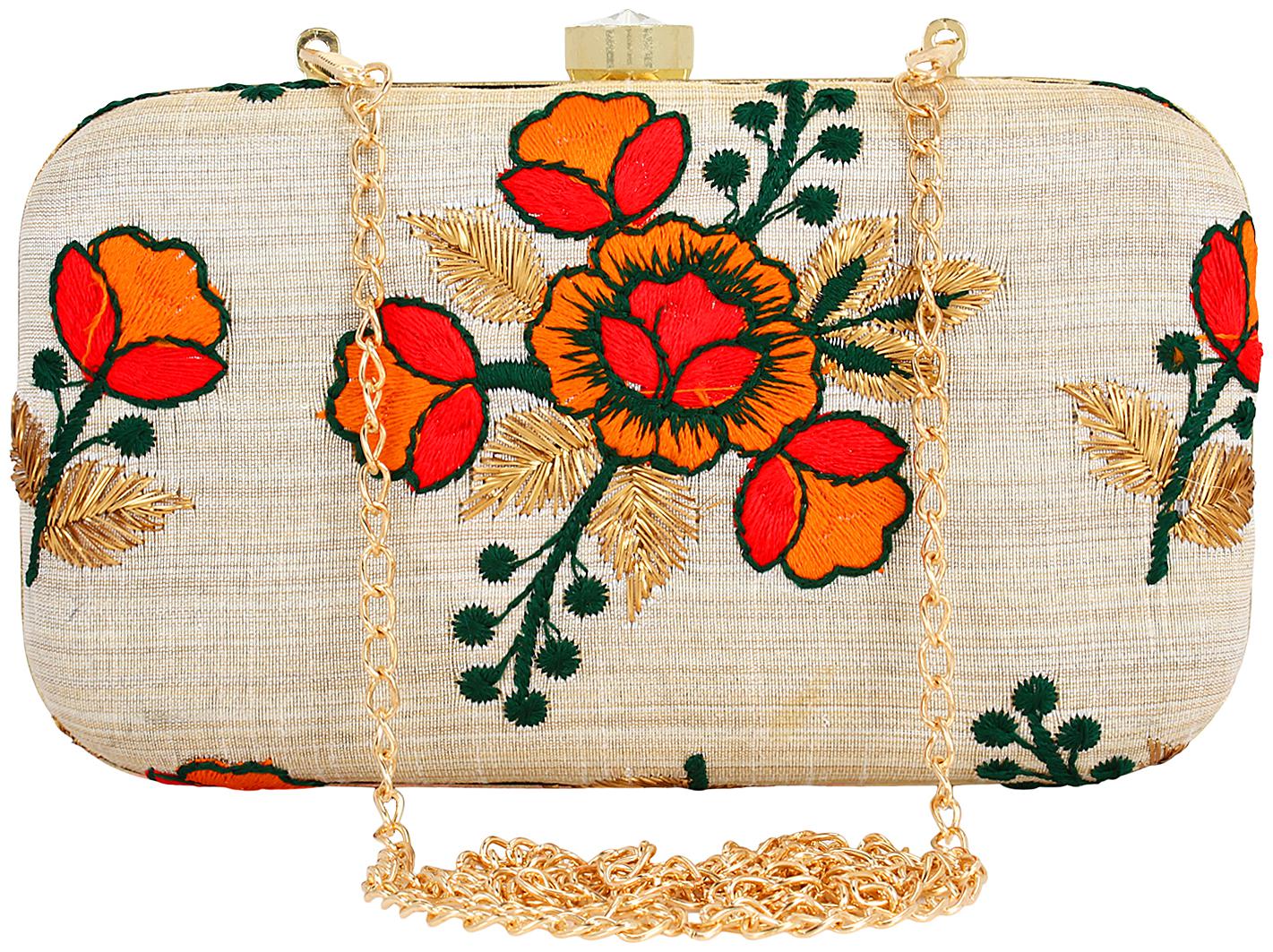 

Anekaant Ethnique Embroidered Party Clutch Bag Beige Multi