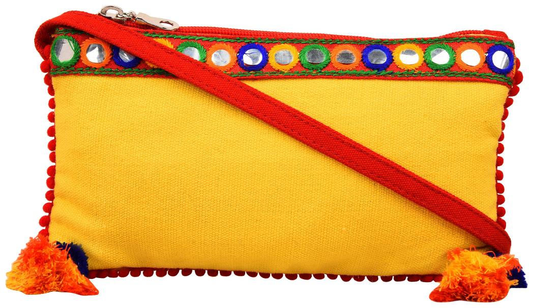 

Anekaant Yellow Canvas Solid Sling Bag
