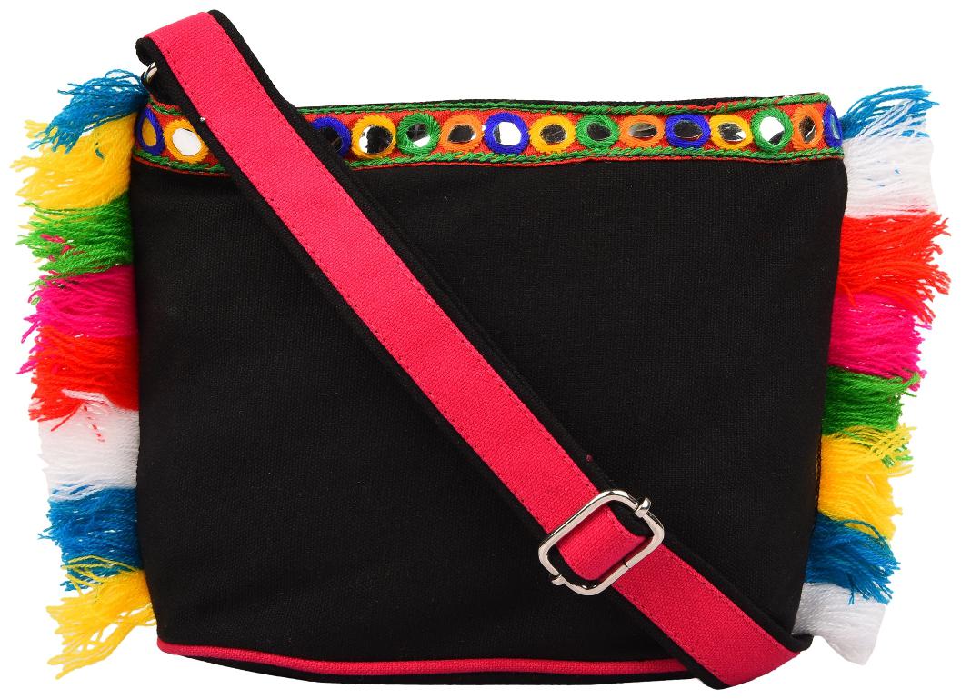 

Anekaant Black Canvas Solid Sling Bag