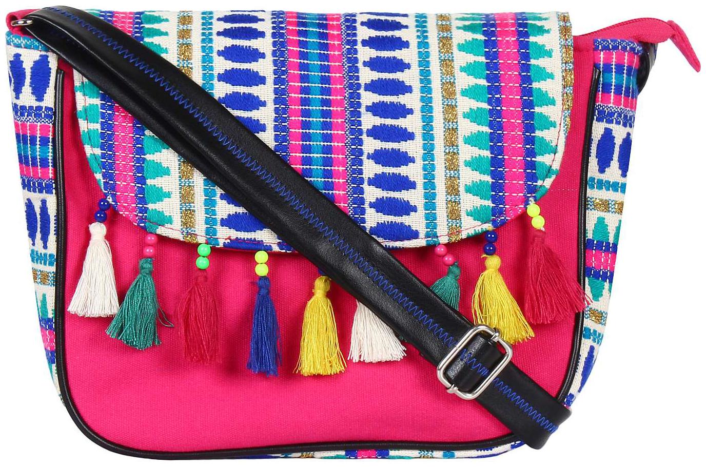 

Anekaant Pink Canvas Textured Sling Bag