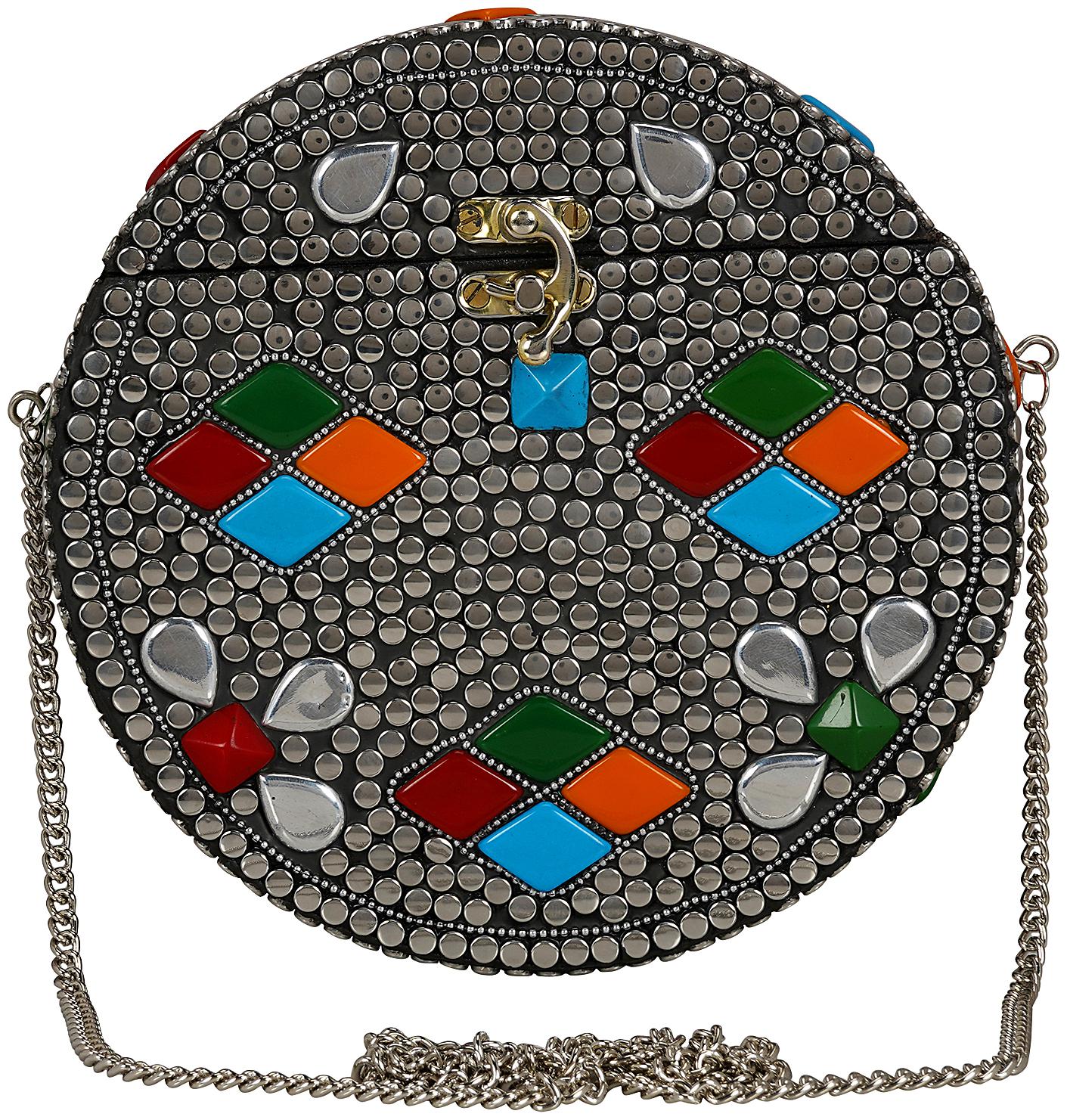

Anekaant Gala Mosaic Metal Clutch Sliver