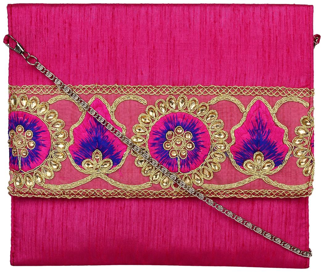 

Anekaant Pink Silk Solid Sling Bag