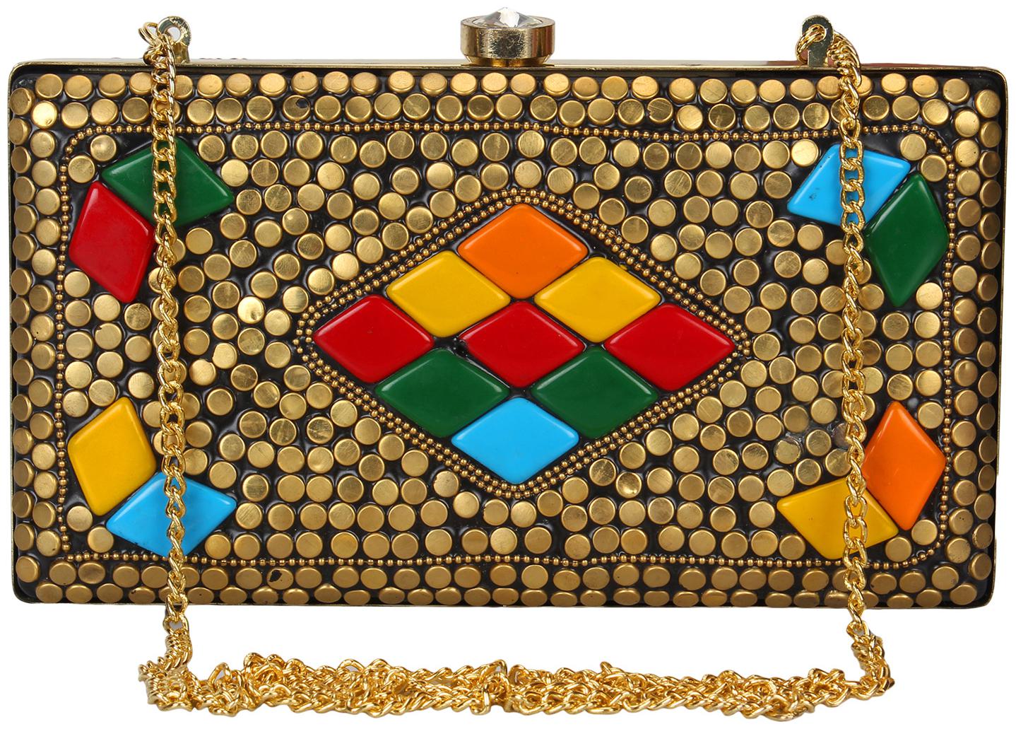 

Anekaant Women Gold Metal Clutch