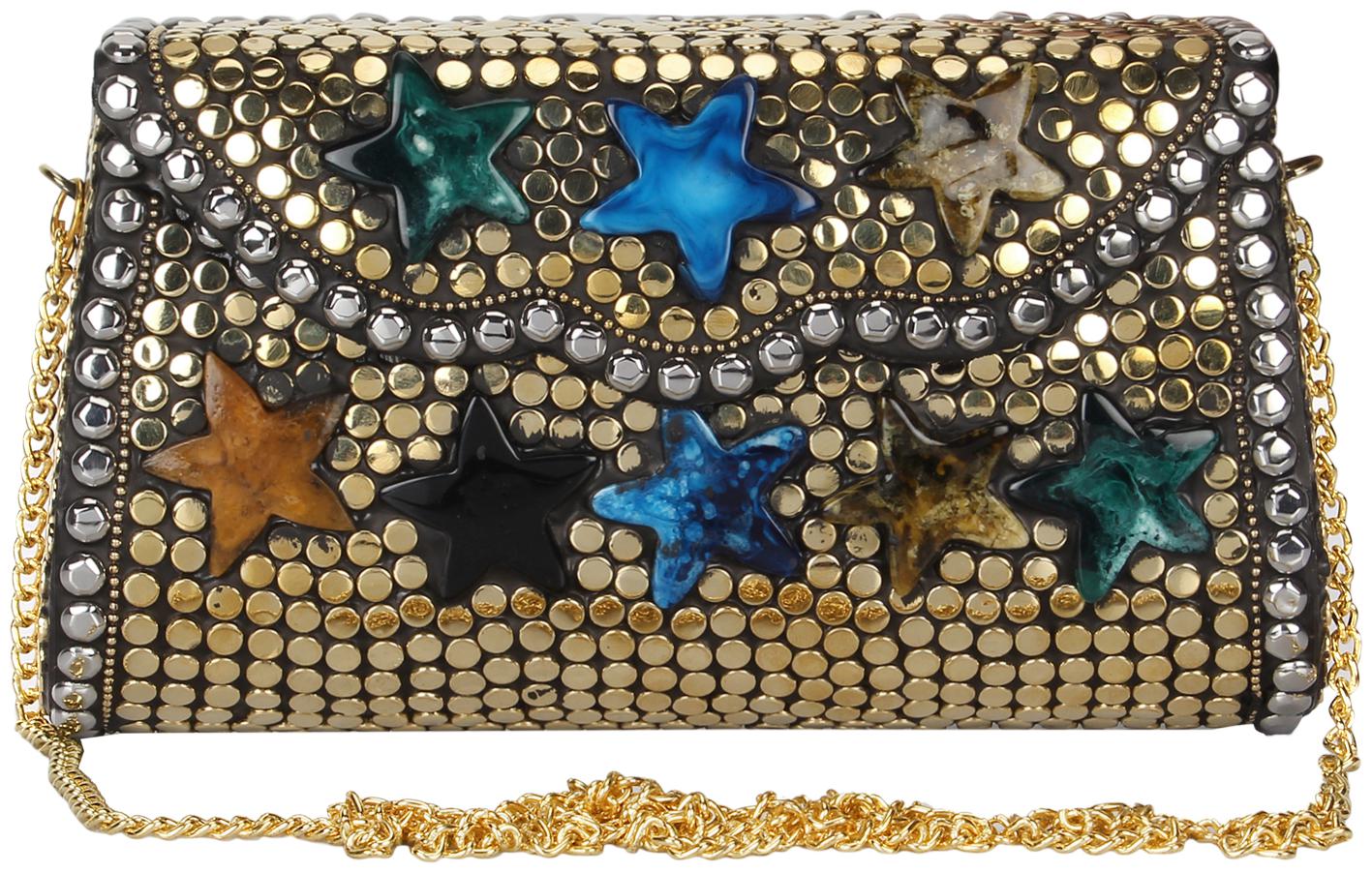

Anekaant Women Gold Metal Clutch