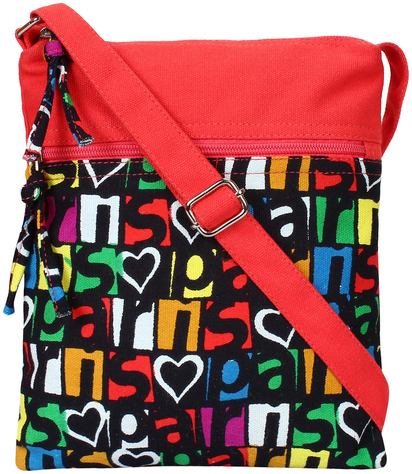 

Anekaant Red Canvas Printed Sling Bag