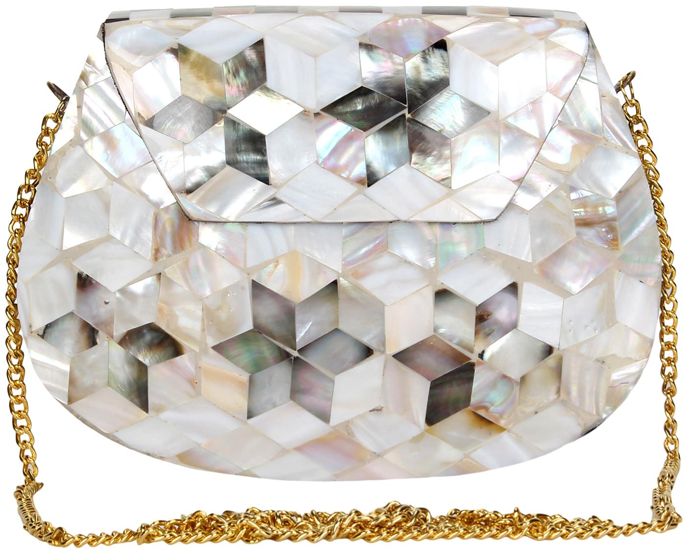 

Anekaant Marvelous Mosaic Metal Marble Clutch White