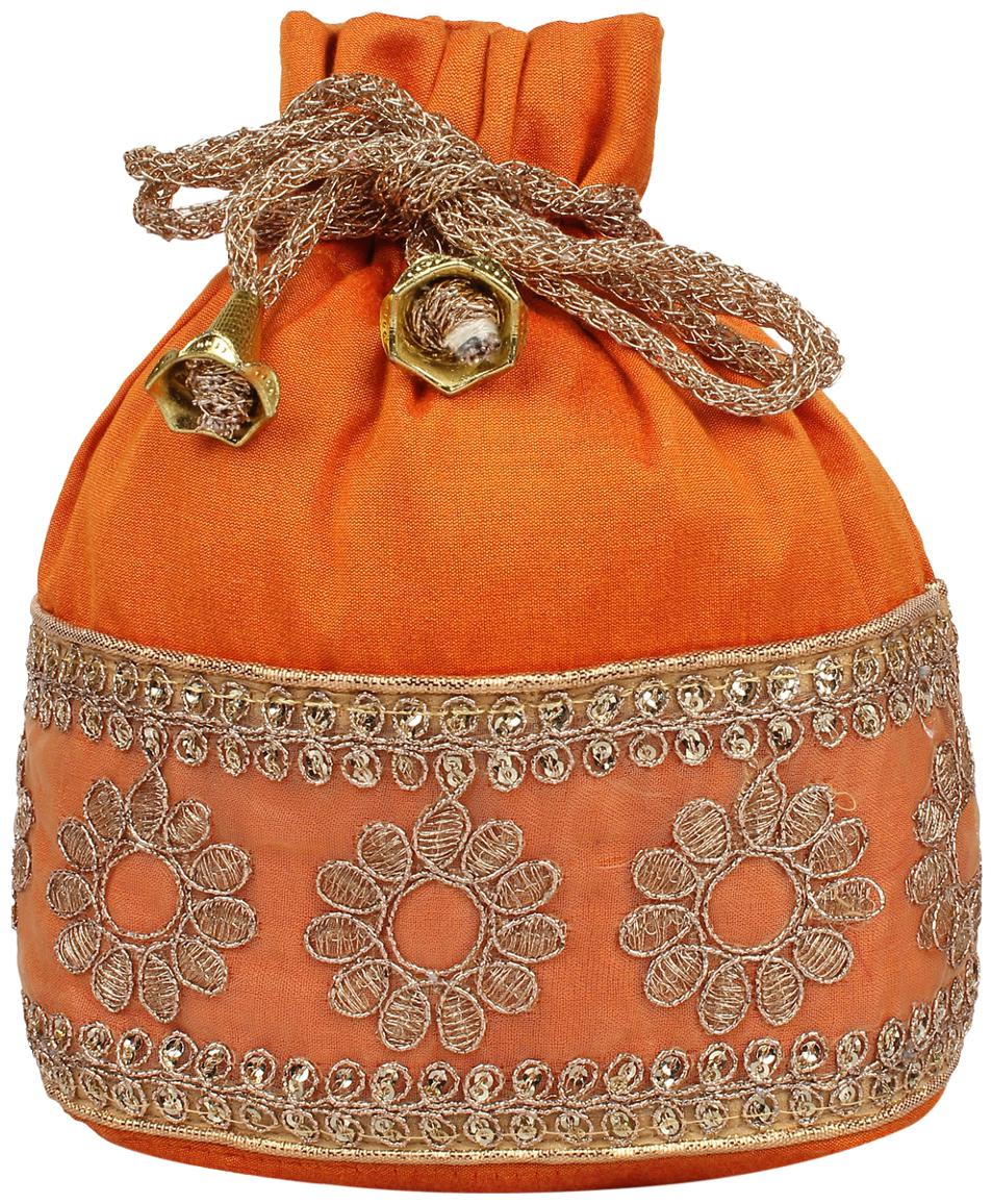 

Anekaant Orange Silk Handheld Bag