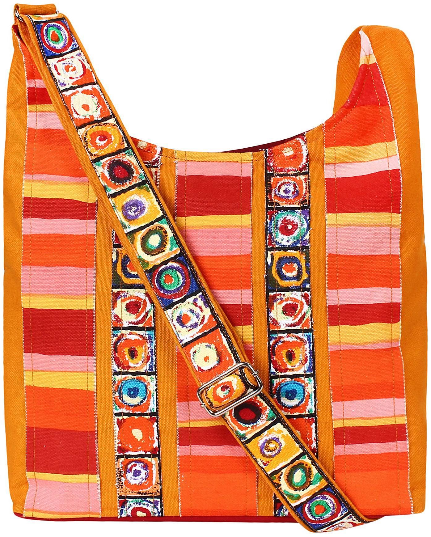 

Anekaant Orange Cotton Striped Sling Bag
