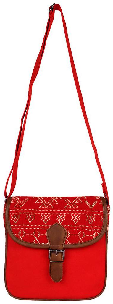 

Anekaant Red Canvas Solid Sling Bag