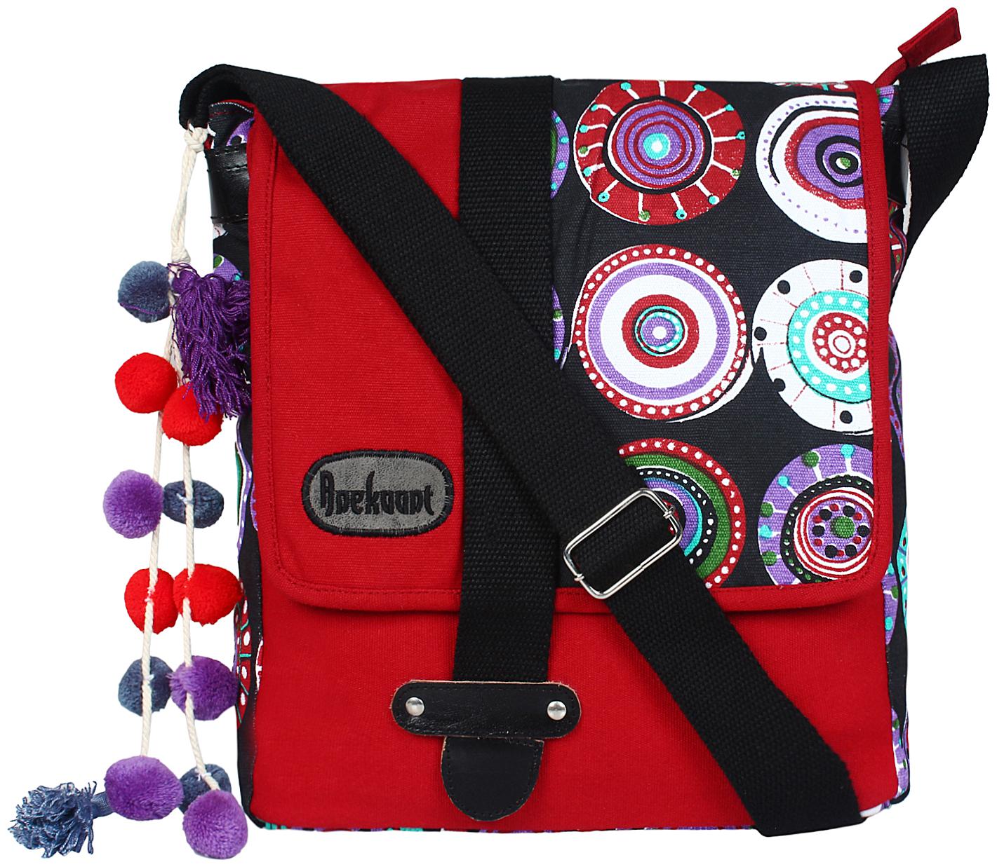 

Anekaant Red Canvas Printed Sling Bag