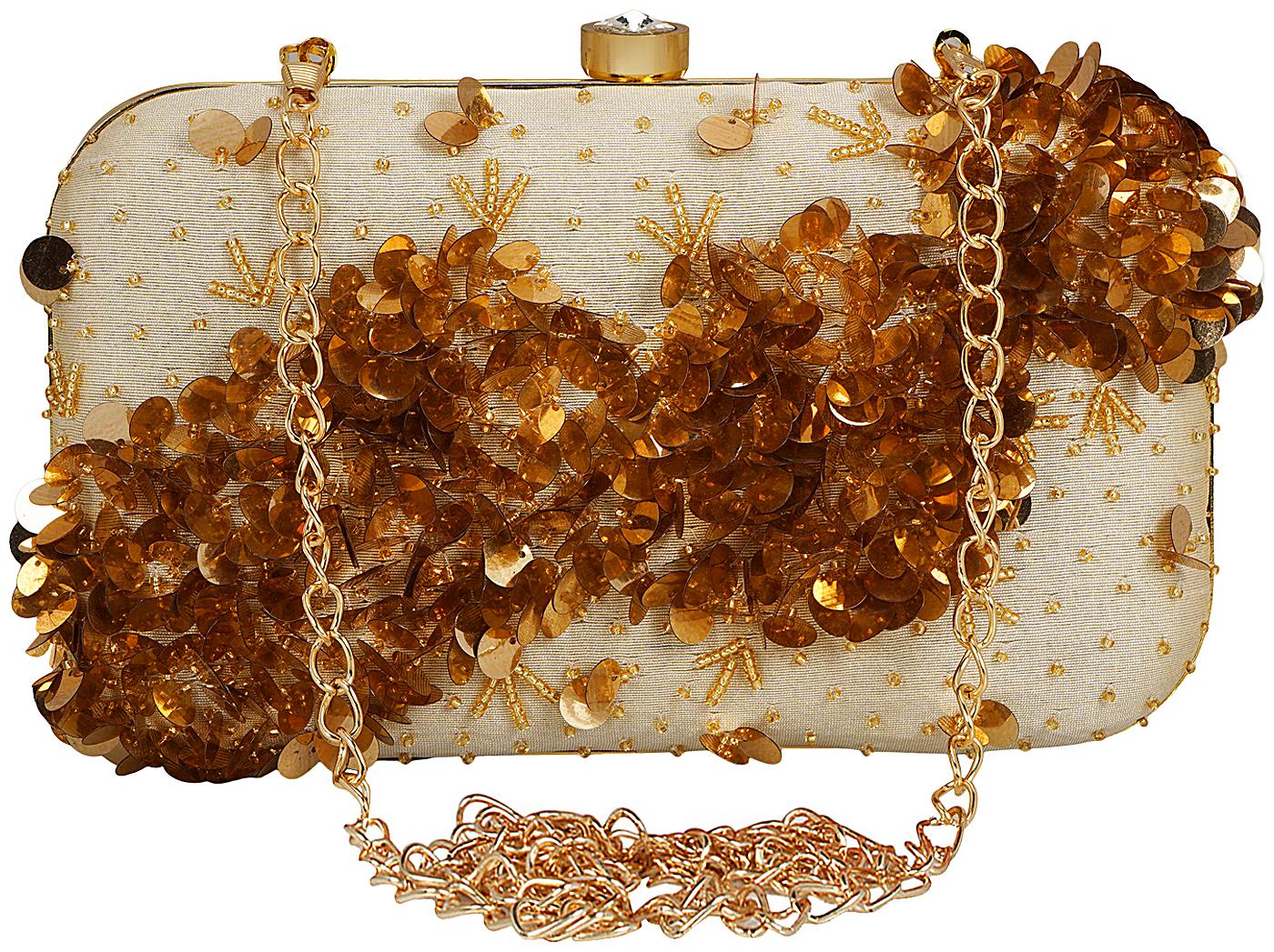 

Anekaant Spiffy Embellished Faux Slik Clutch Cream