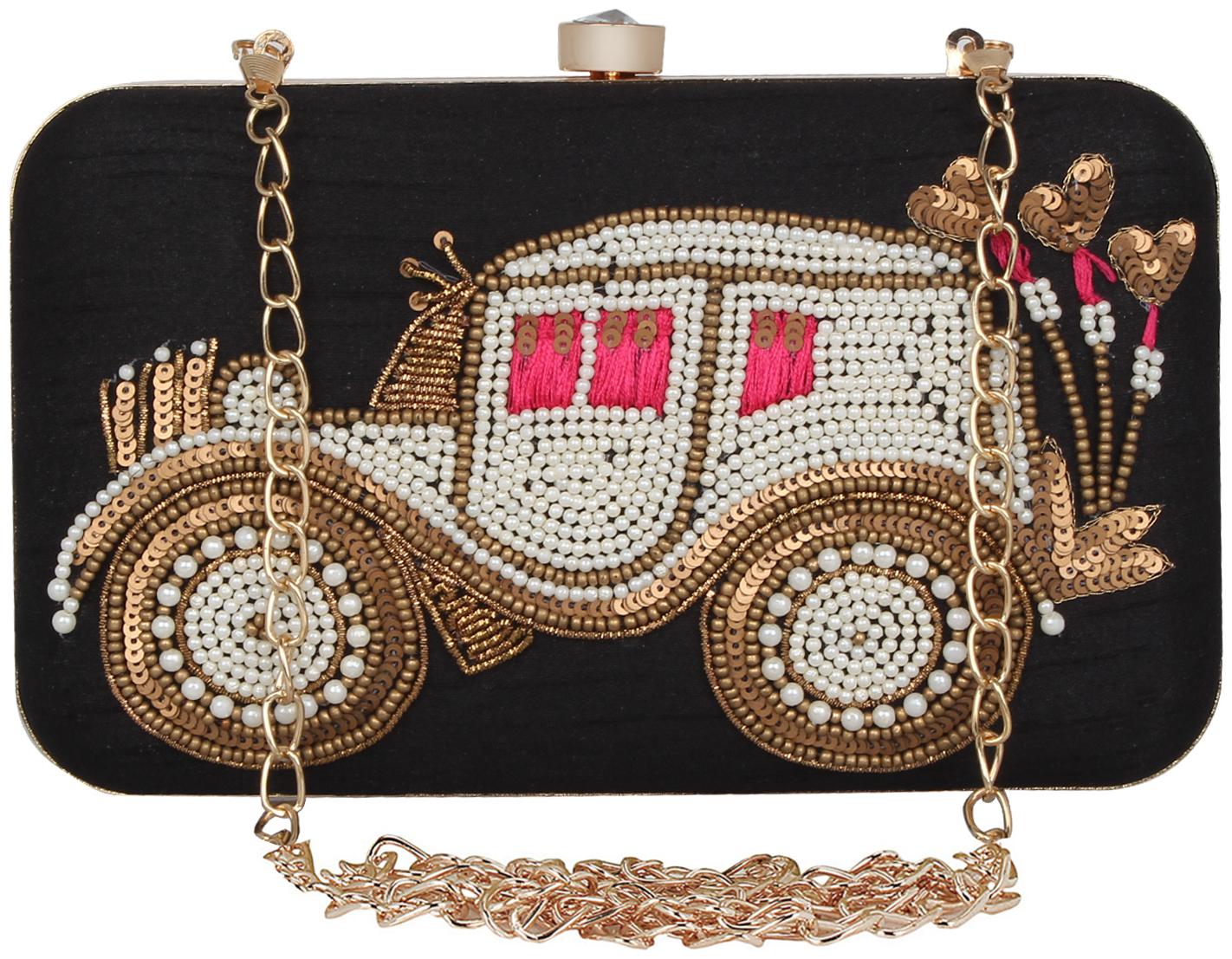 

Anekaant Women Black Fabric Clutch