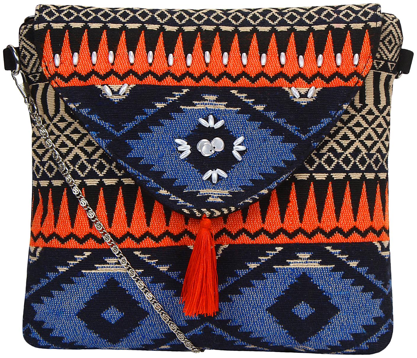 

Anekaant Orange Multi Cotton Polyester Textured Sling Bag