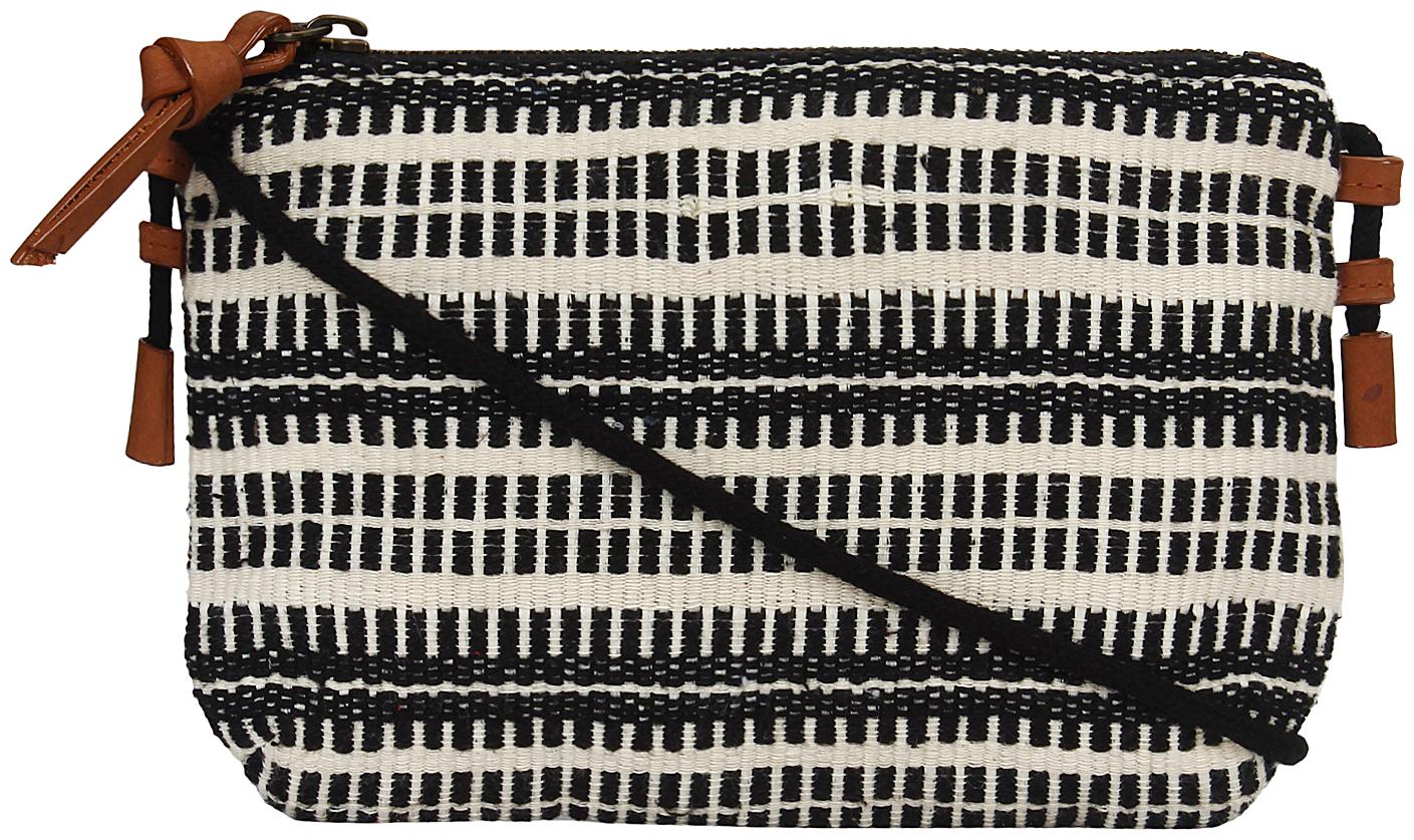 

Anekaant Black White Fabric Striped Sling Bag