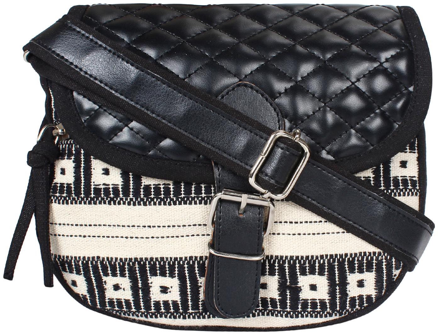 

Anekaant Black Cotton Textured Sling Bag