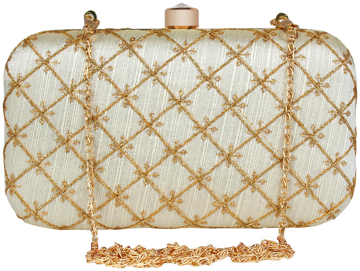 

Anekaant Women White Fabric Clutch