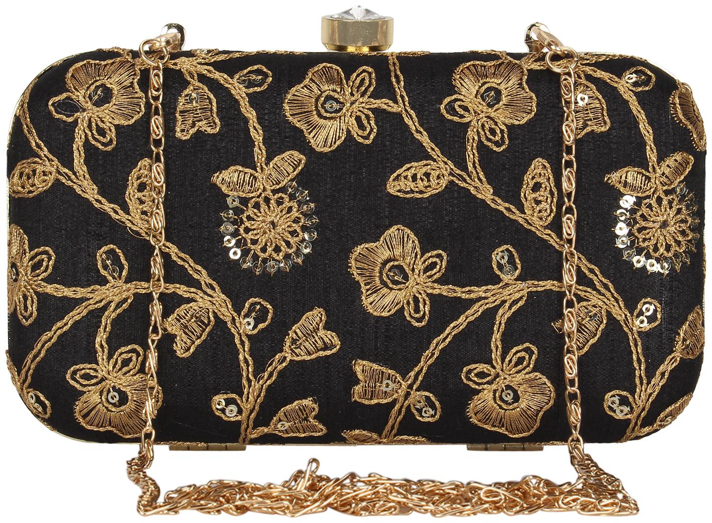 

Anekaant Tulle Embroidered Sequines Faux Slik Clutch Black