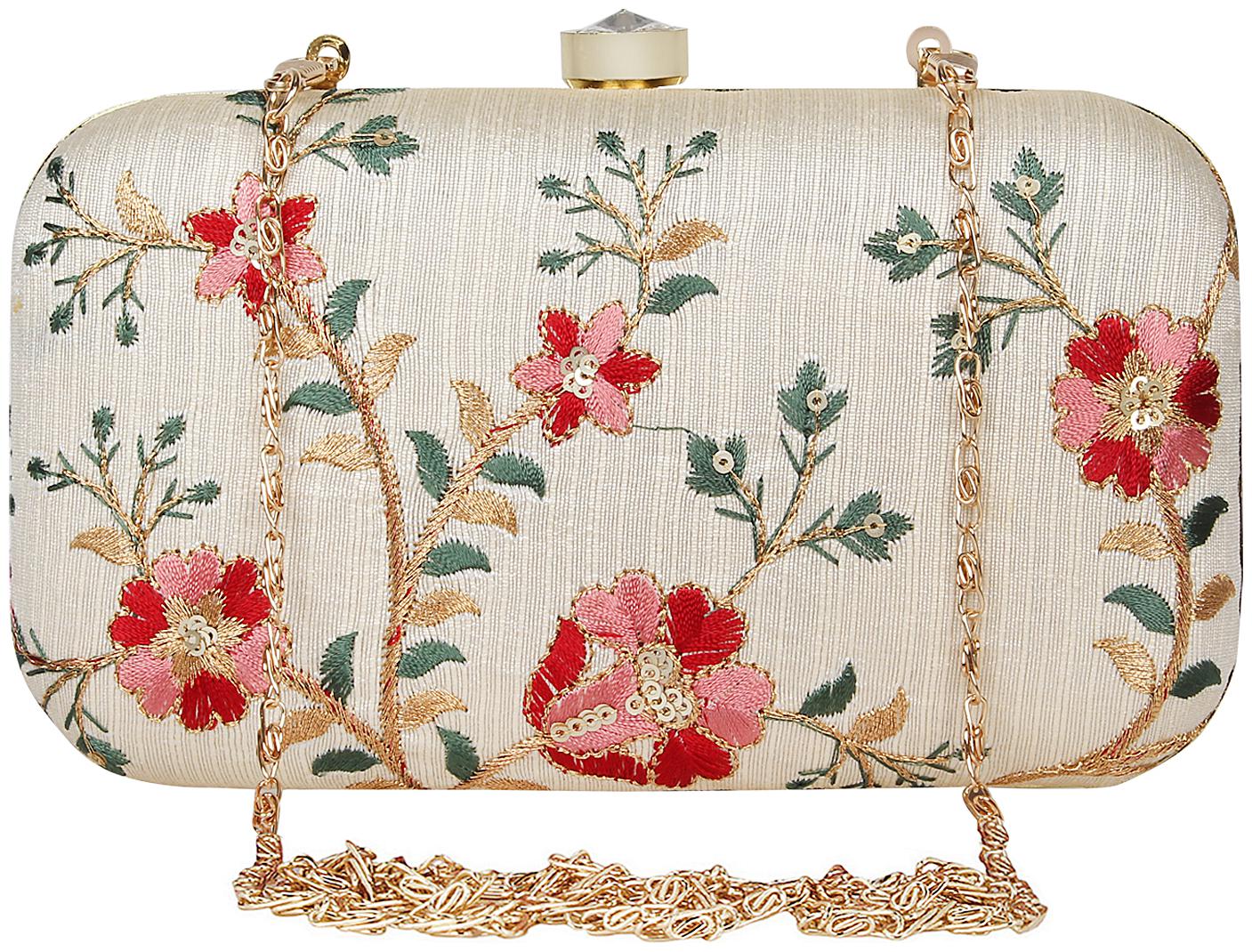 

Anekaant Tulle Embroidered Faux Silk Clutch