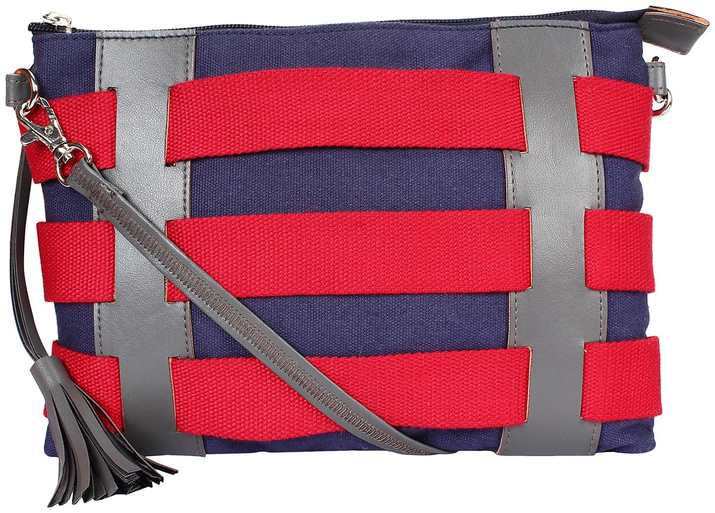 

Anekaant Blue Red Canvas Checked Sling Bag