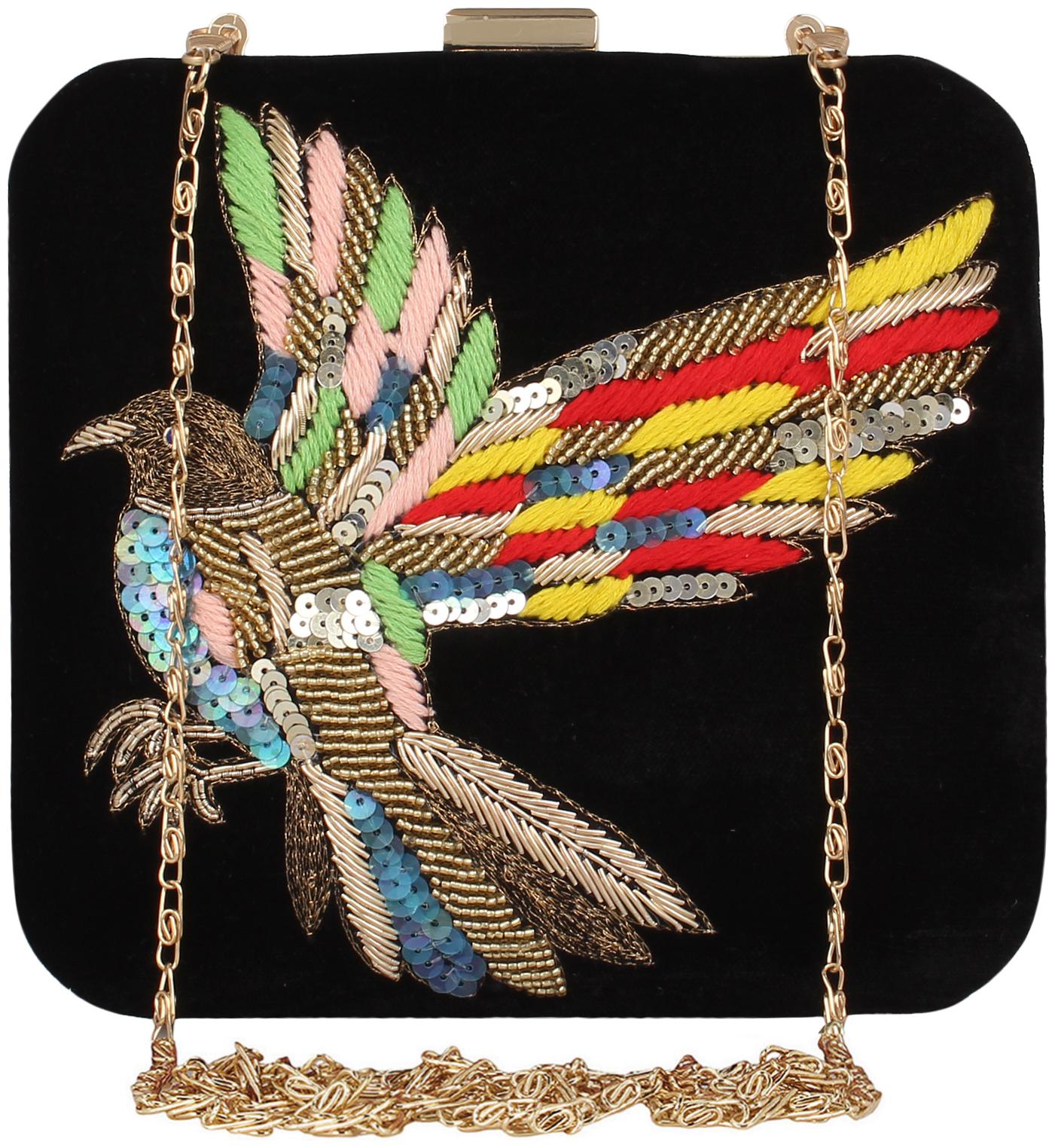 

Anekaant Women Black Velvet Clutch