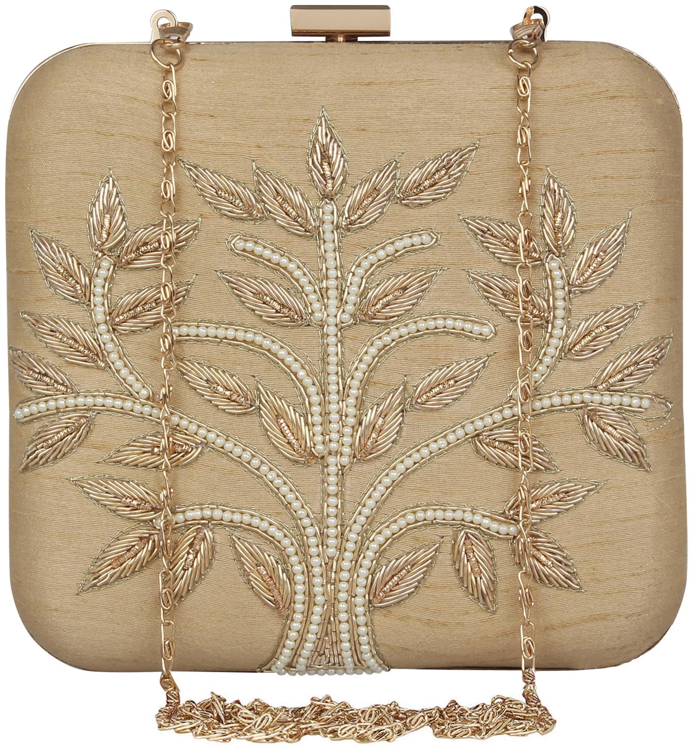

Anekaant Women Beige Fabric Clutch