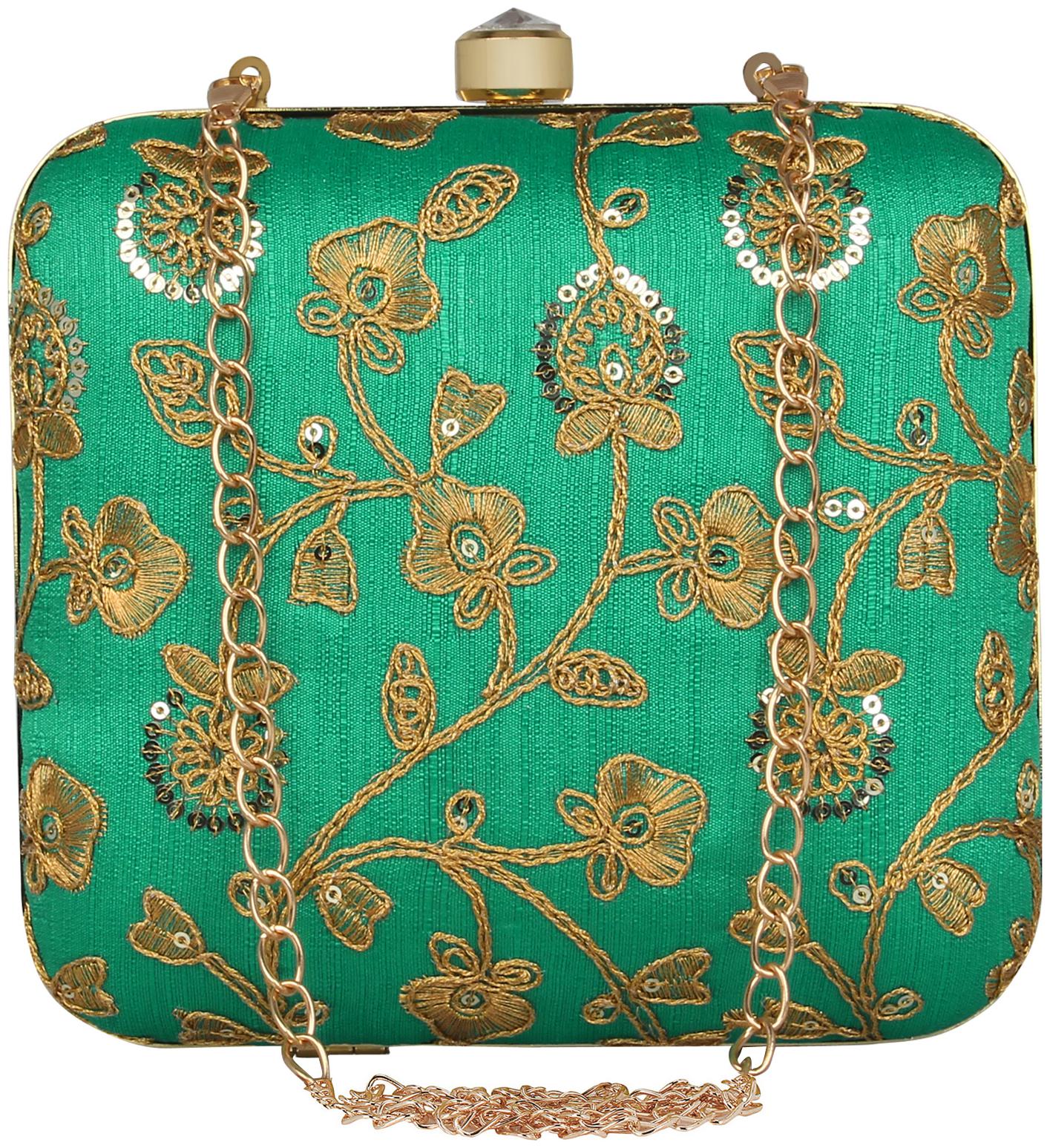 

Anekaant Women Green Fabric Clutch