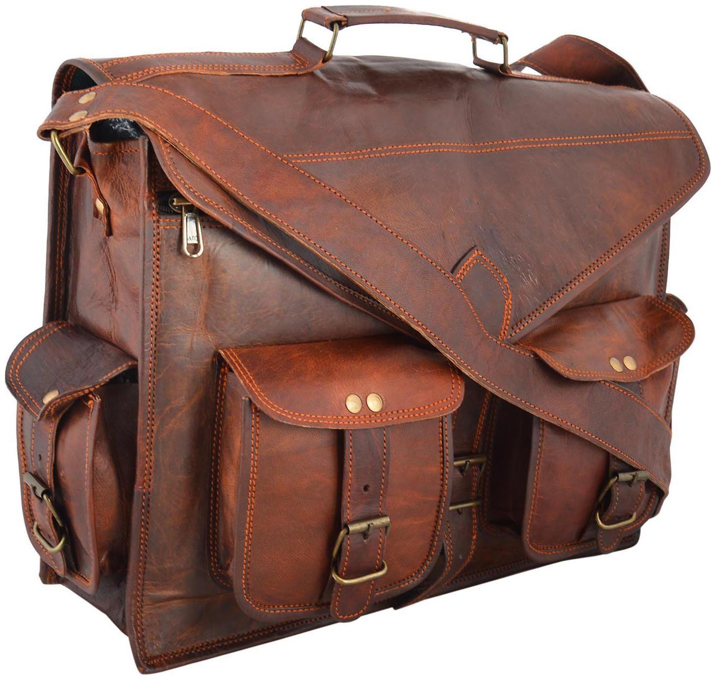 

Anshika International Vintage Handmade Genuine Brown Leather Laptop and Messenger Bag and Office bag
