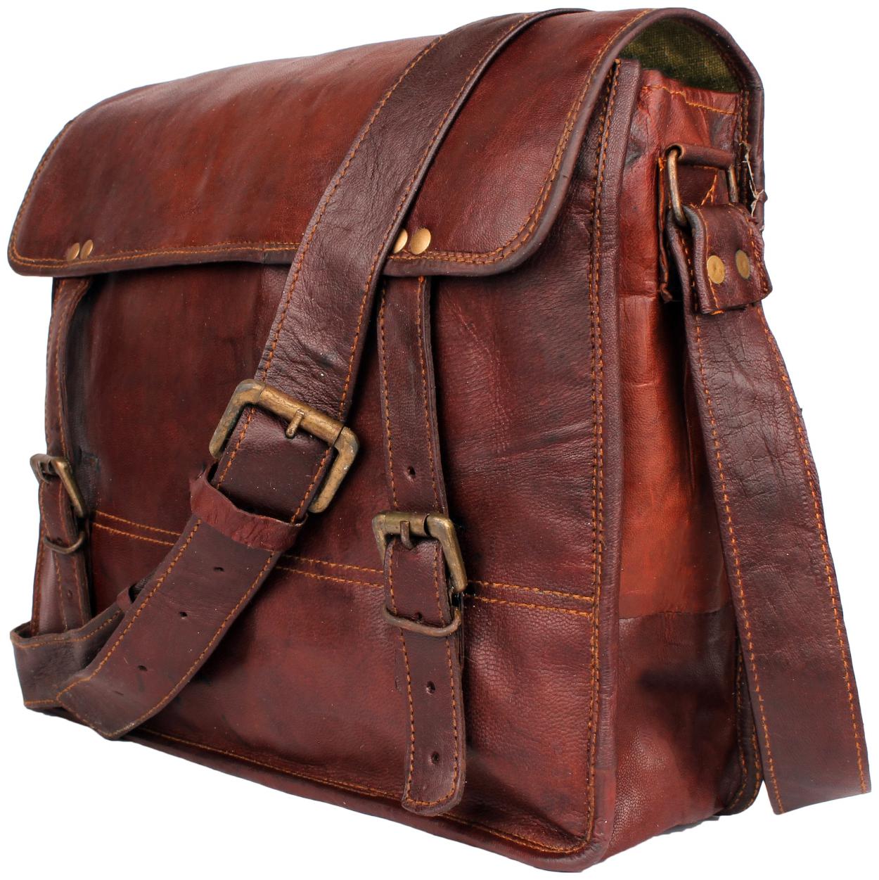 

Anshika International Leather Messenger Bag cum satchel Brown size 15 6Inches