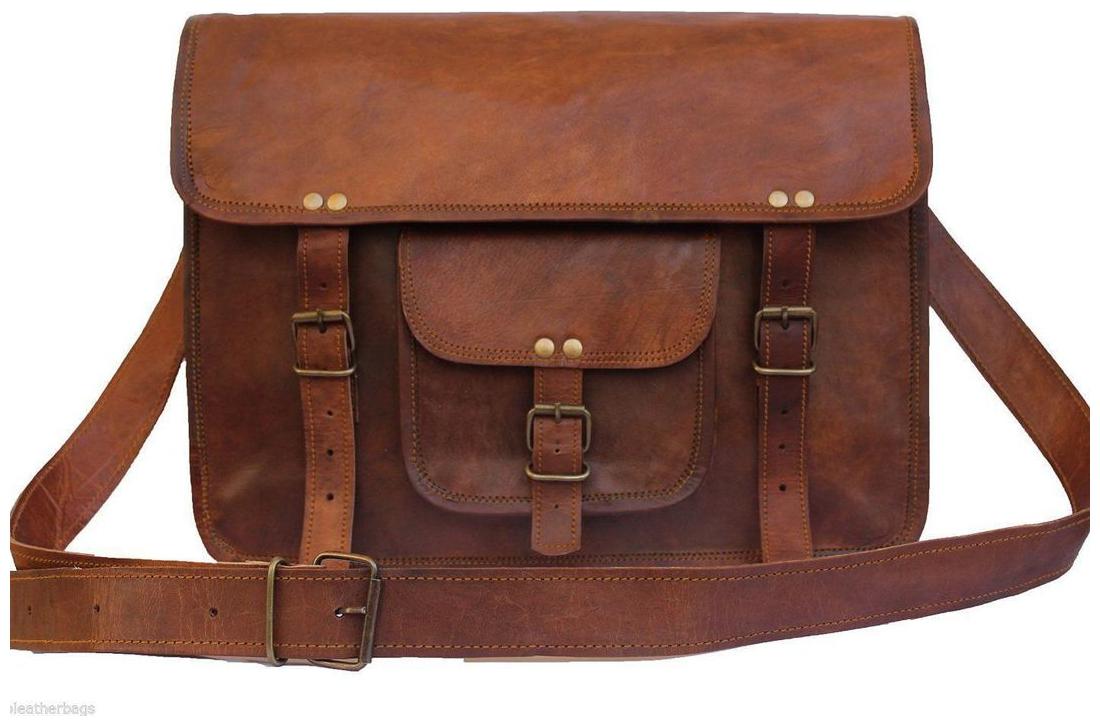 

Anshika International genuine leather medium size office briefcase leather scatchel messenger bag size (L)13 (H)10 (W)3