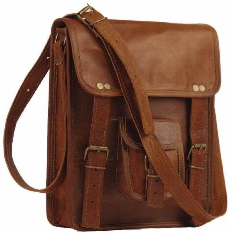 

Anshika International real leather 11 brown sturdy ipad leather messenger satchel shoulder bag