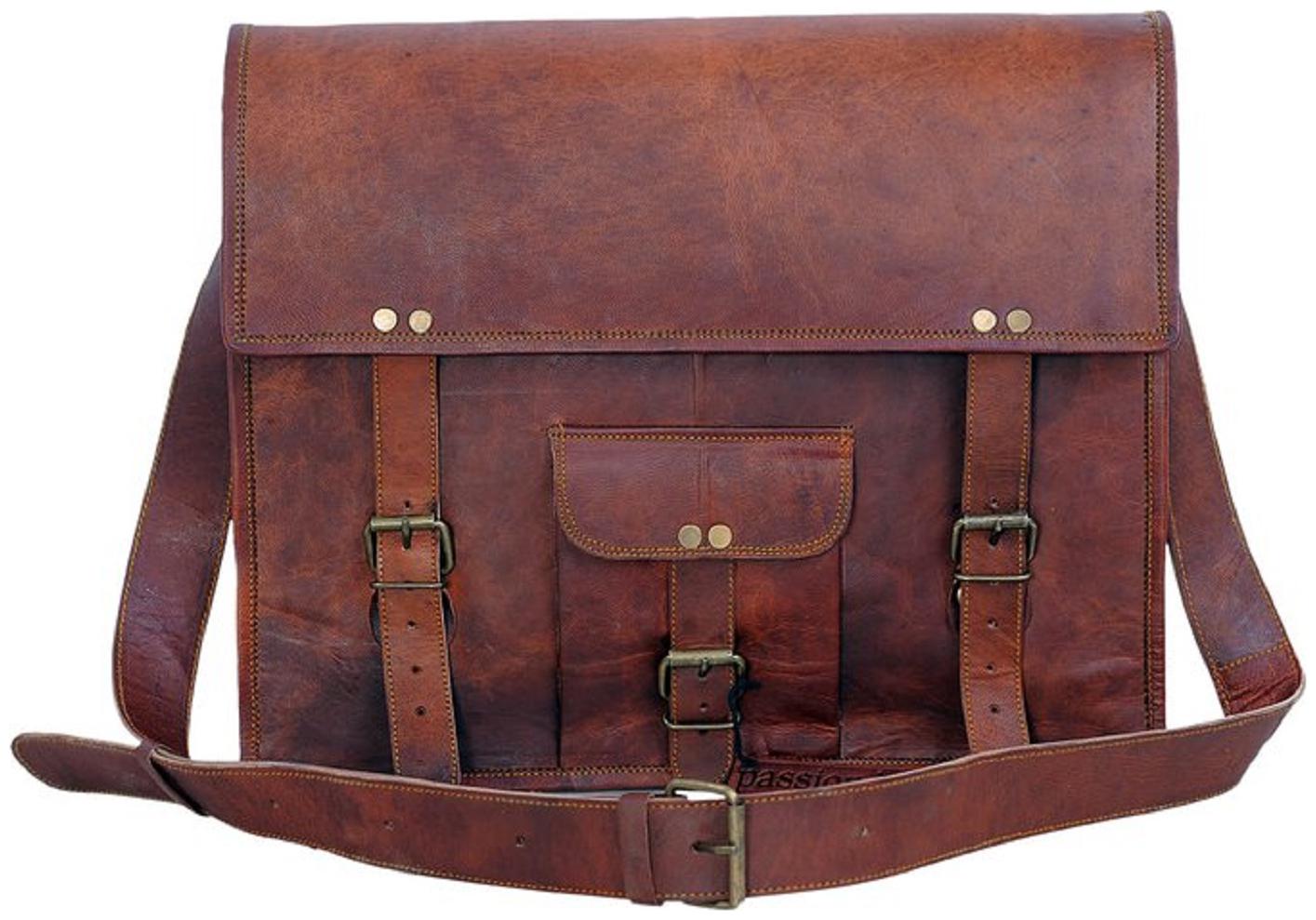 

Anshika International 100 Genuine Leather Bag Messenger Bag Leather office school college laptop shoulder bag Real brown briefcase
