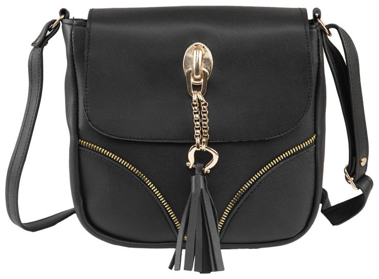 

Apna purse Black PU Solid Sling Bag