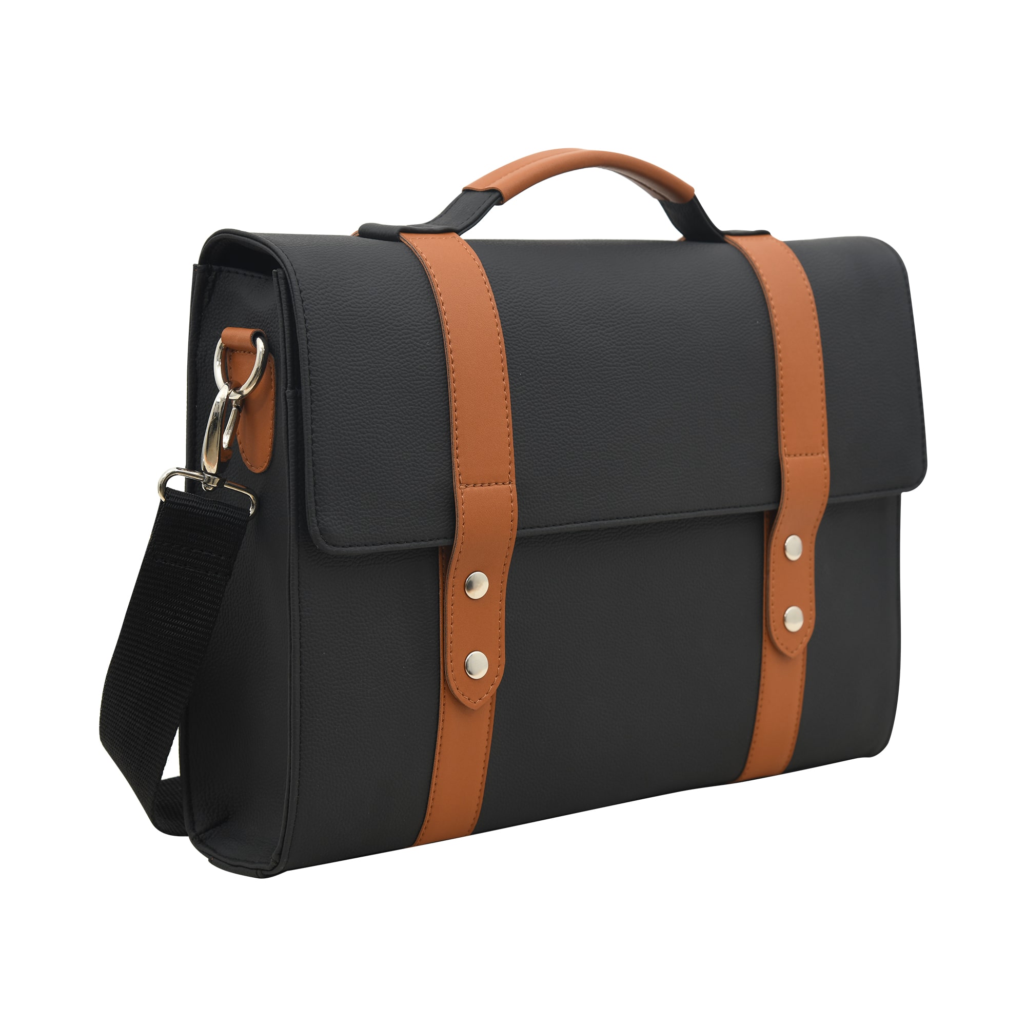 

Aquador Laptop Cum Messenger Bag With Tan And Black Faux Vegan Leather