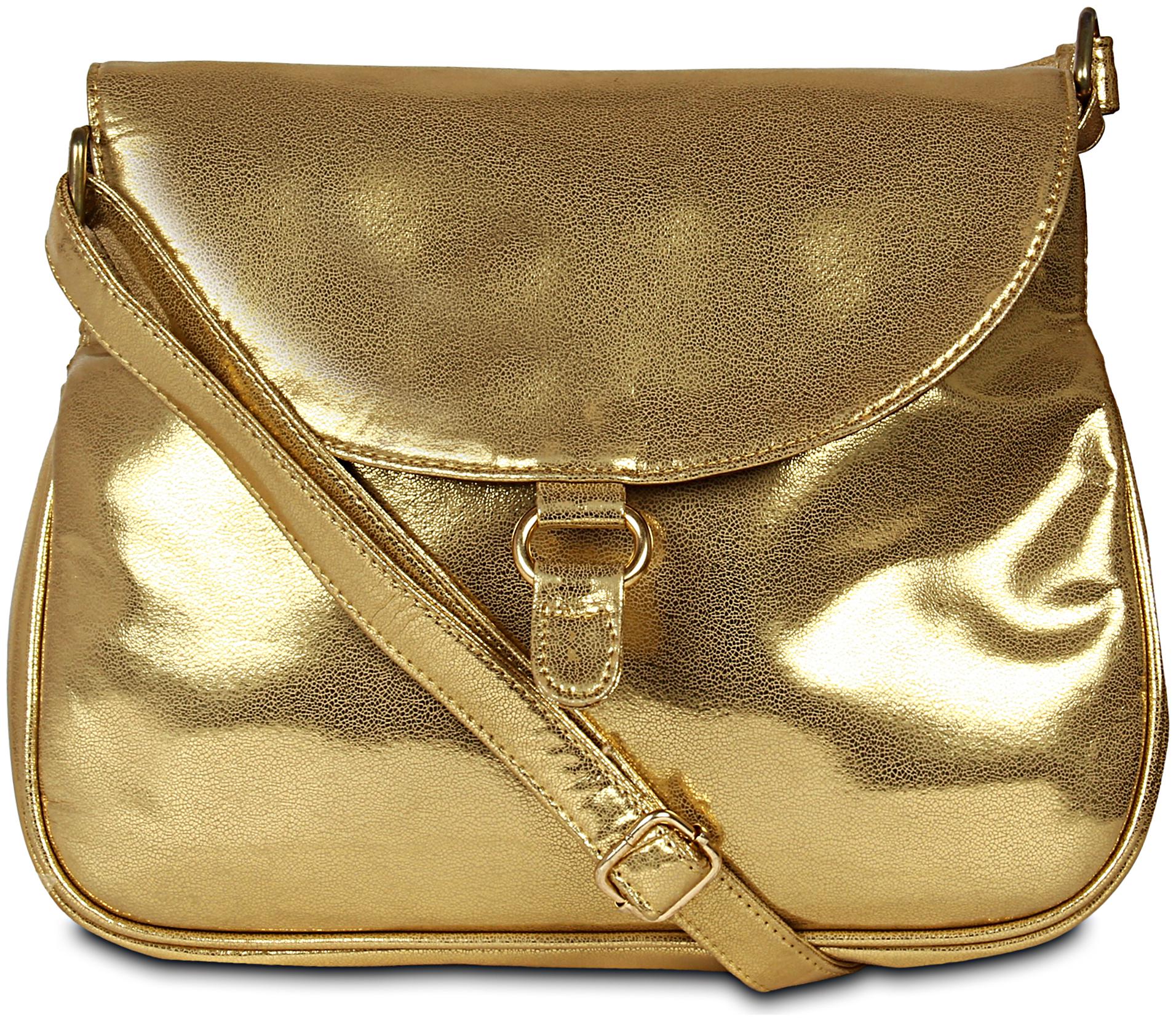 

BABES BABAS Gold Faux Leather Solid Sling Bag