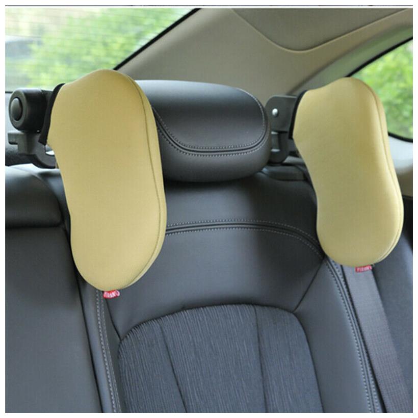 

Beige Adjustable Car Seat Headrest Pillow Memory Head Support Sleep Side Cushion