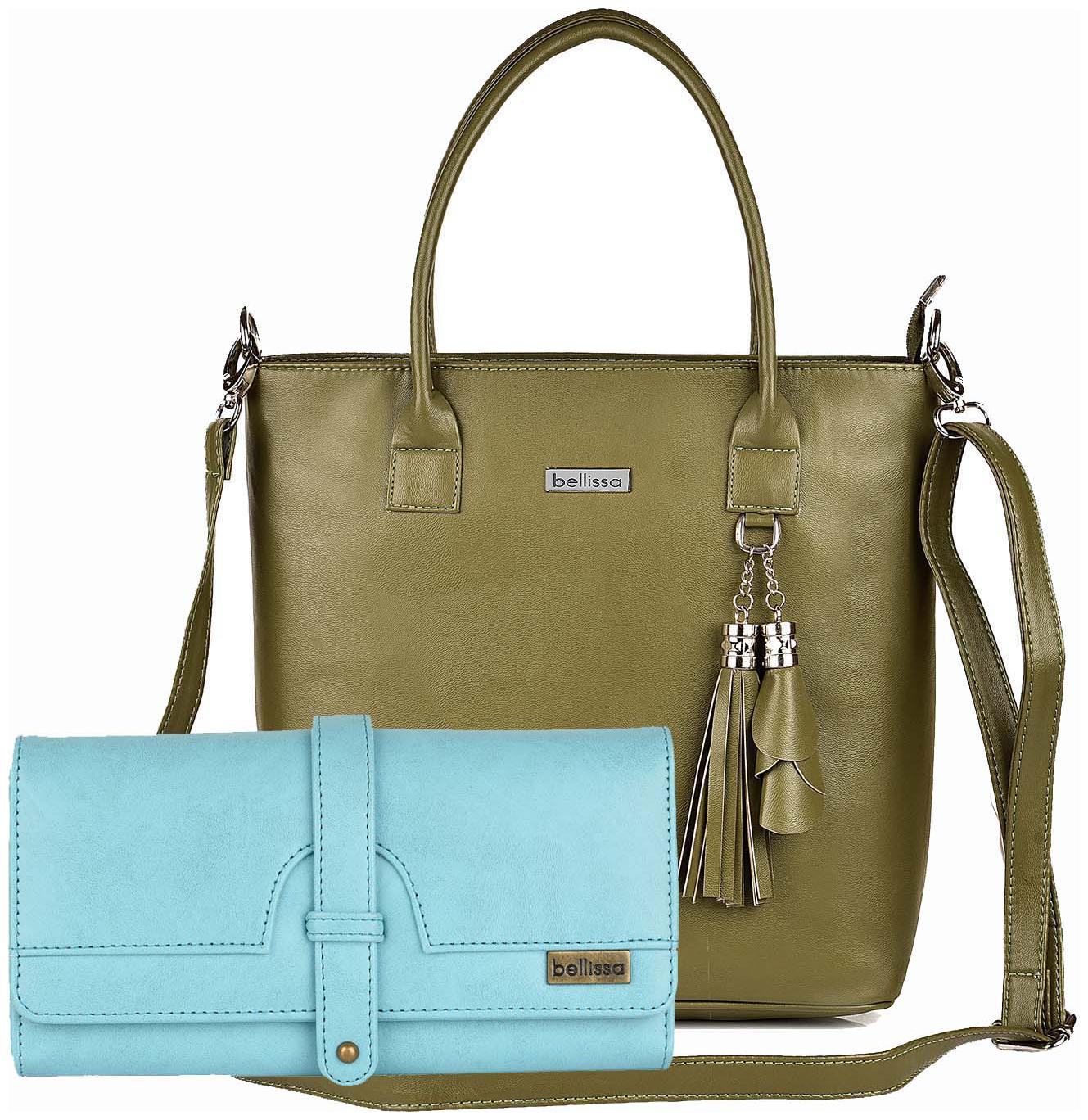 

Bellissa Green Faux Leather Handheld Bag