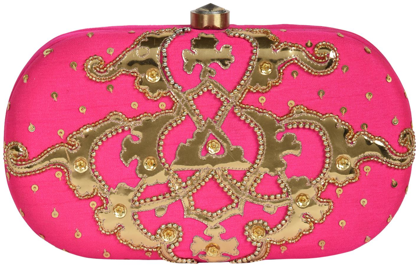 

5-Elements Women Pink Silk Clutch