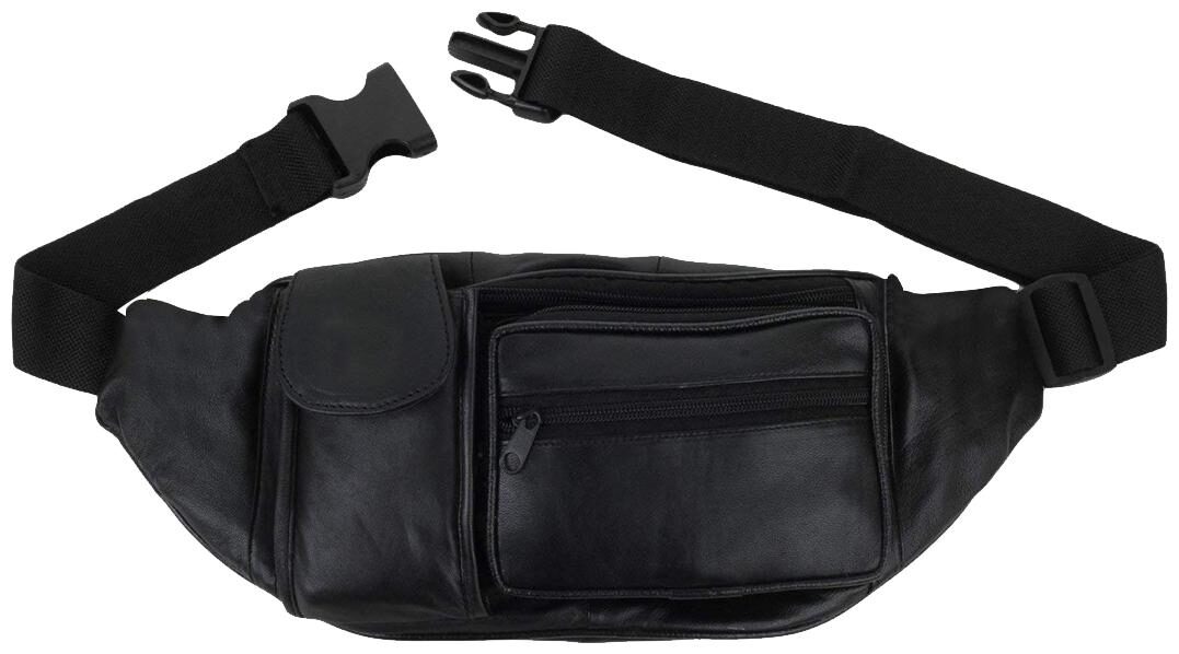 

Black Genuine Leather Waist Pouch For Unisex