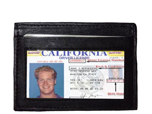 

Black Genuine Leather Mens Ultra Slim Wallet ID Badge Holder Front Pocket