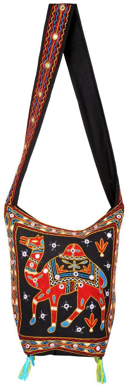 

Black Red Ethnic Sling Bag Mirror Work Cotton Sling Bags For Girls 15 X 7 X 15 Sling Bags For Women Camel Girls Sling Bag By Rajrang