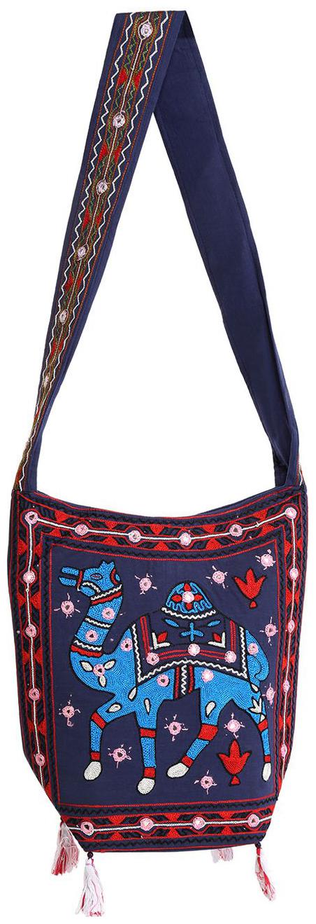

Blue Blue Ethnic Sling Bag Mirror Work Cotton Sling Bags For Girls 15 X 7 X 15 Sling Bags For Women Camel Girls Sling Bag By Rajrang