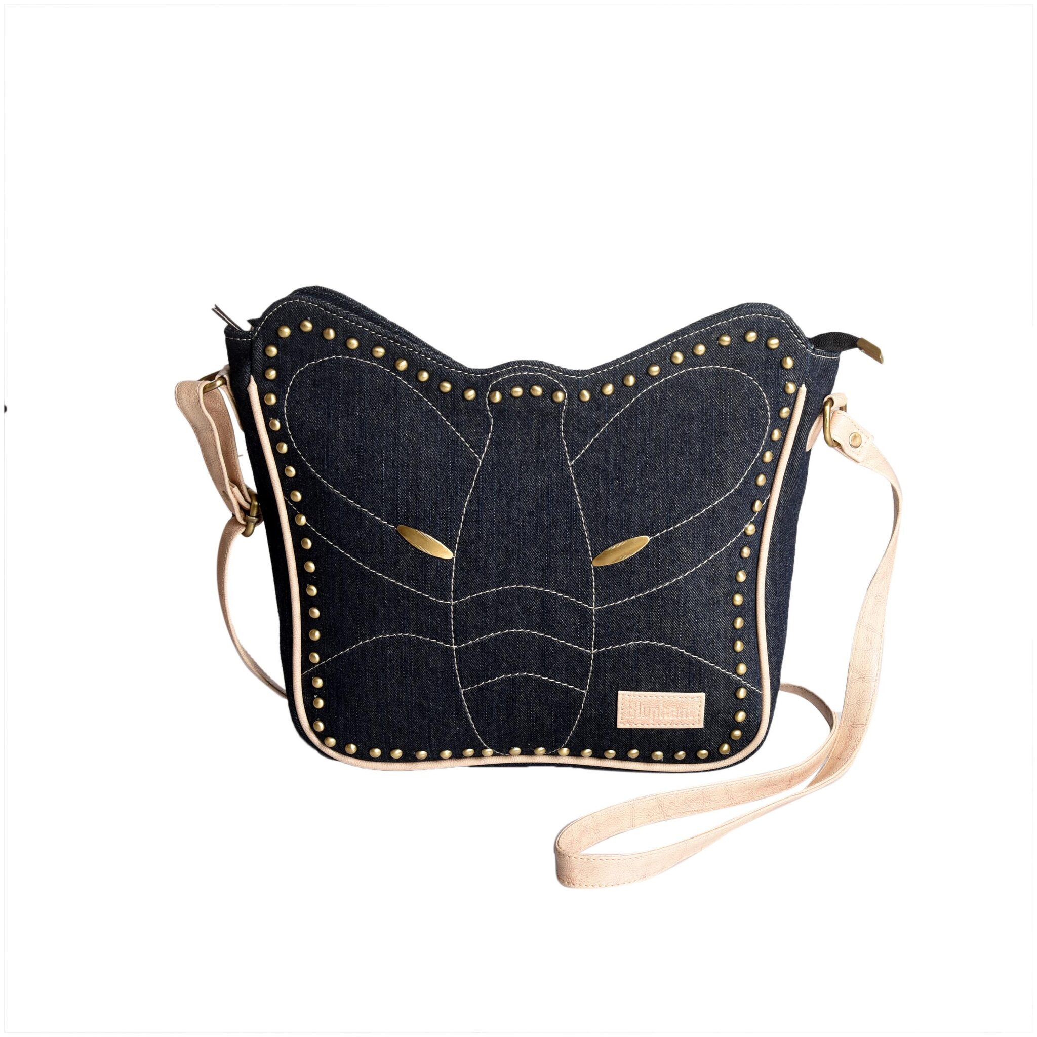 

BLUPHANT Blue Cotton Embellished Sling Bag