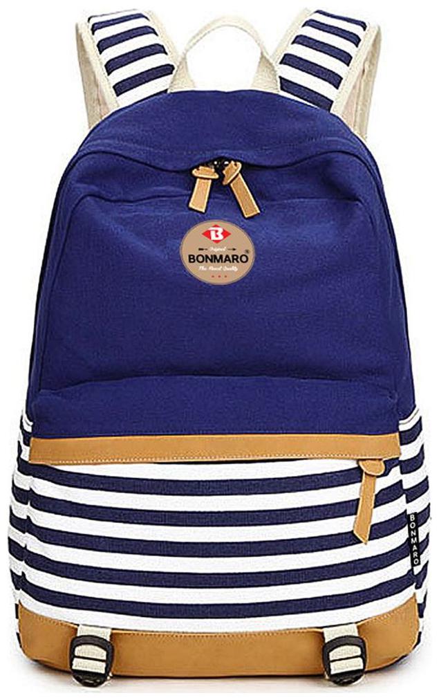 

Bonmaro Stripes 25L Navy Blue Water Repellant Casual Canvas Backpack