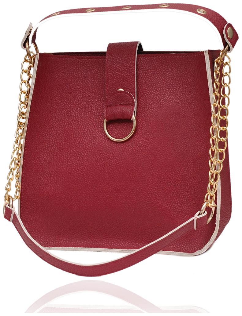 

BORSE Women Solid Faux Leather - Tote Bag Maroon