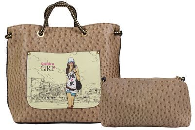 

BULLS HIDE Brown Faux Leather Handheld Bag