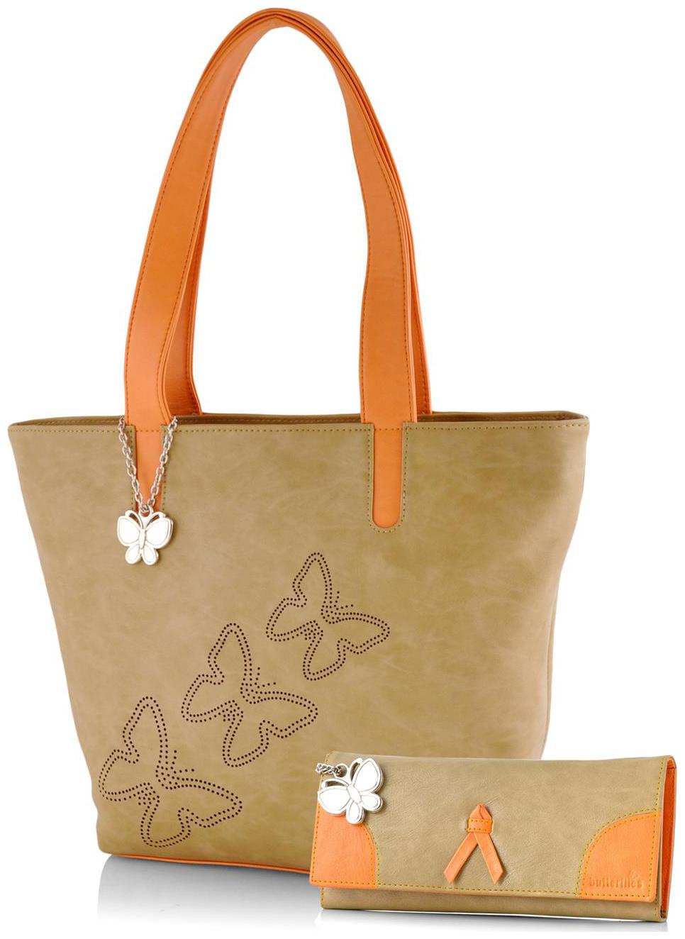 

Butterflies Beige Faux Leather Handheld Bag