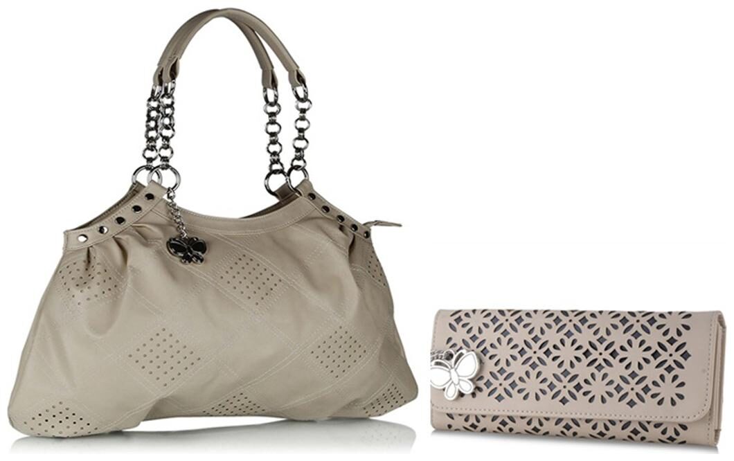 

Butterflies Beige Faux Leather Handheld Bag